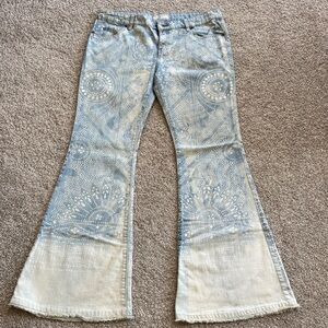 Free People printed flare bell bottom jeans sz 30